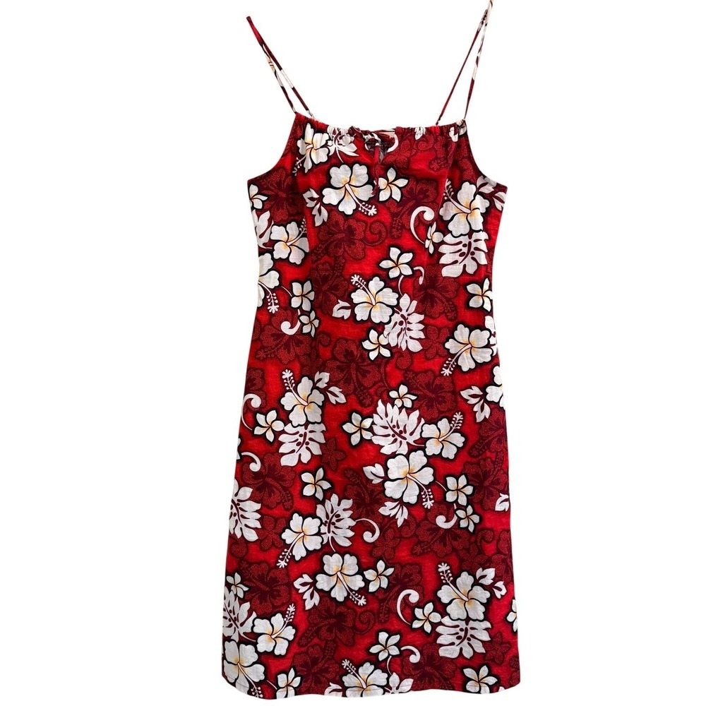 Hilo Hattie Red Hibiscus Floral Hawaiian Mini Dress XS Cotton Style Made in USA